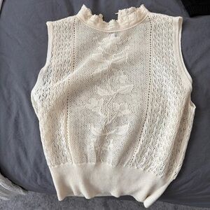 Zara Cream Sleeveless Lace Sweater
